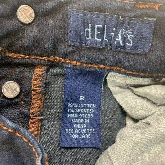 Delias Jeans Size 8 Womens Stretch Dark Wash Button Front Skinny - Picture 4 of 5